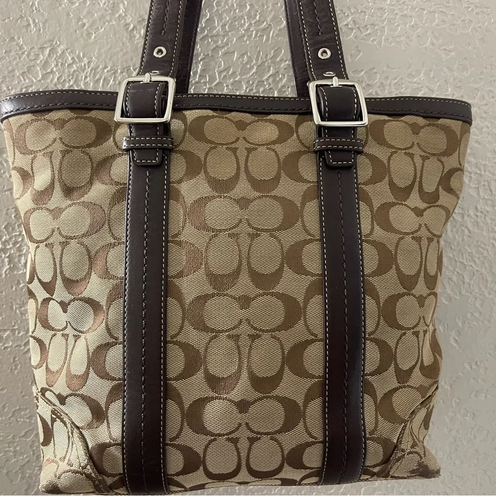 Vintage Y2K Coach Khaki & Brown Signature Canvas Tote